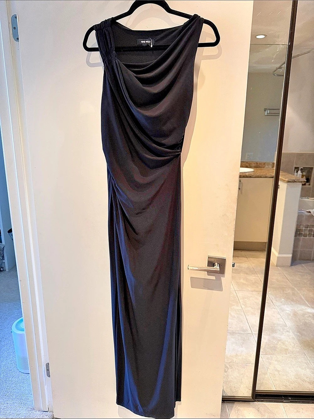 Nine West Draped Black Maxi Dress Like New